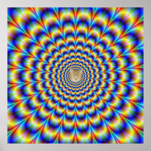 Psychedelische puls in blauw en geel Poster