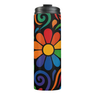 Psychedelische regenboog bloemenpatroon thermosbeker