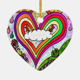 Psychedelische Regenboog Hart Kunstprint Keramisch Ornament