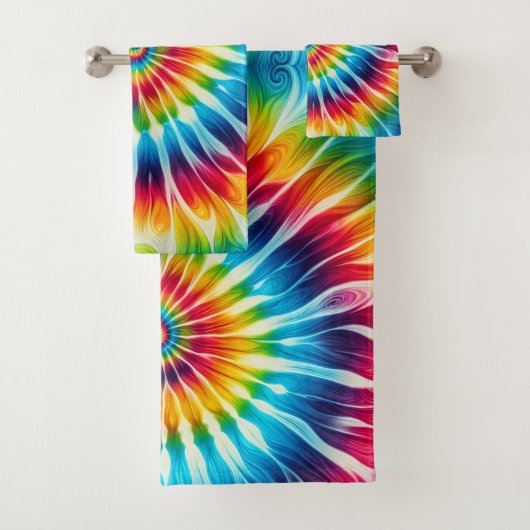 Psychedelische Regenboog Tie Dye Handdoek Set (Insitu)