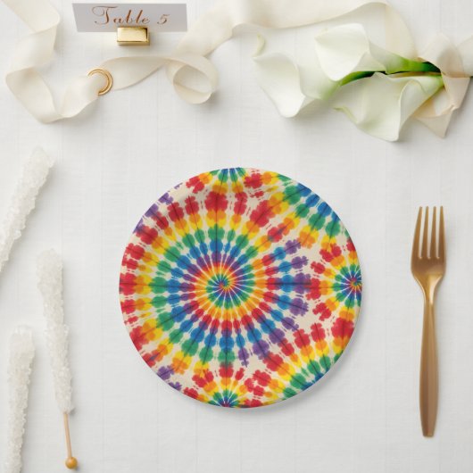 Psychedelische Regenboog Tie-Dye Retro Papieren Bo Bordje (Huwelijk)