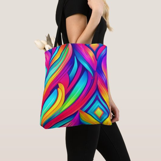 Psychedelische Regenboog Vortex Tote Bag (Dichtbij)