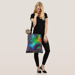 Psychedelische regenboogfractie tote bag