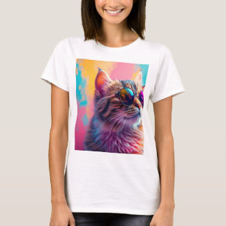 Psychedelische regenboogkat met zonnebril - Cool D T-shirt