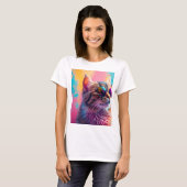 Psychedelische regenboogkat met zonnebril - Cool D T-shirt (Voorkant volledig)