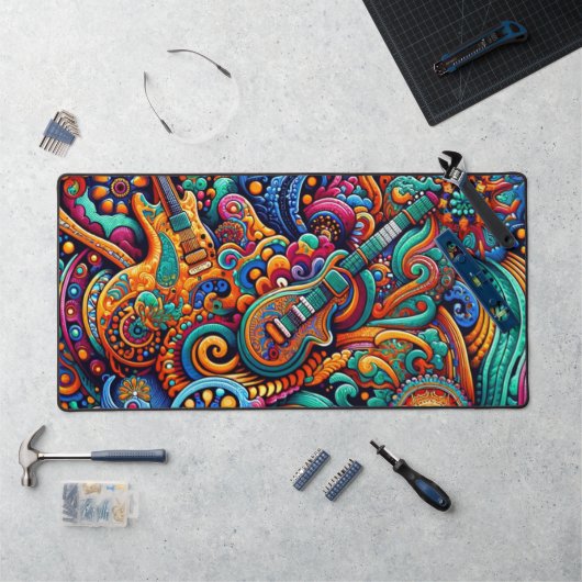 Psychedelische Retro-gitaar Kunst Bureaumat (Werkstation)