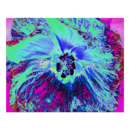 Psychedelische Retro Groene en Blauwe Hibiscus Blo Perfect Poster