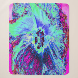 Psychedelische Retro Groene en Blauwe Hibiscus Blo Sherpa Deken
