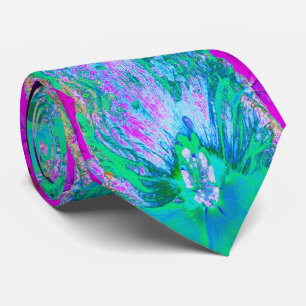 Psychedelische Retro Groene en Heet Roze Hibiscus Stropdas