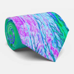 Psychedelische Retro Groene en Heet Roze Hibiscus Stropdas