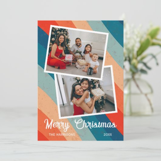 Psychedelische Retro Groove Wavy Foto Kerstmis Feestdagenkaart (Staand voorkant)