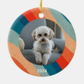 Psychedelische Retro Groove Wavy Pet Foto Keramisch Ornament (Achterkant)