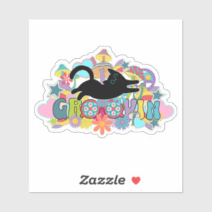 Psychedelische Retro Groovin Zwarte Kat Hippie Kun Sticker