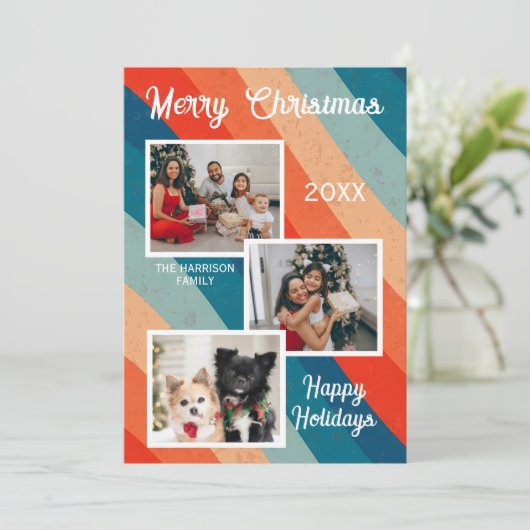 Psychedelische Retro Groovy Wave Foto's Kerstmis Feestdagenkaart (Staand voorkant)