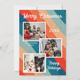 Psychedelische Retro Groovy Wave Foto's Kerstmis Feestdagenkaart