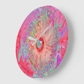 Psychedelische Retro Koraal Regenboog Hibiscus Grote Klok (Hoek)