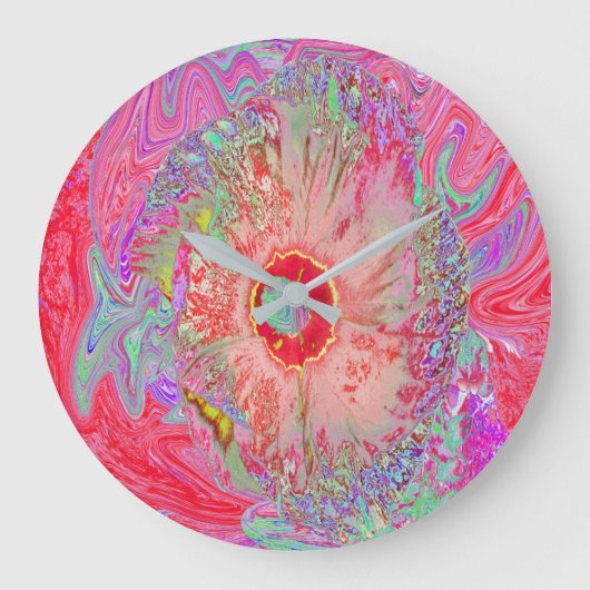 Psychedelische Retro Koraal Regenboog Hibiscus Grote Klok (Voorkant)