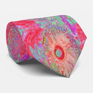 Psychedelische Retro Koraal Regenboog Hibiscus Stropdas