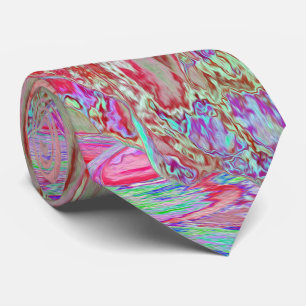 Psychedelische Retro Koraal Regenboog Hibiscus Stropdas