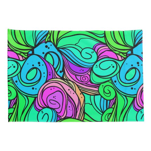 Psychedelische Retro Patroon Blauw Groen Blauwgroe Kussensloop (Achterkant-Rechts)