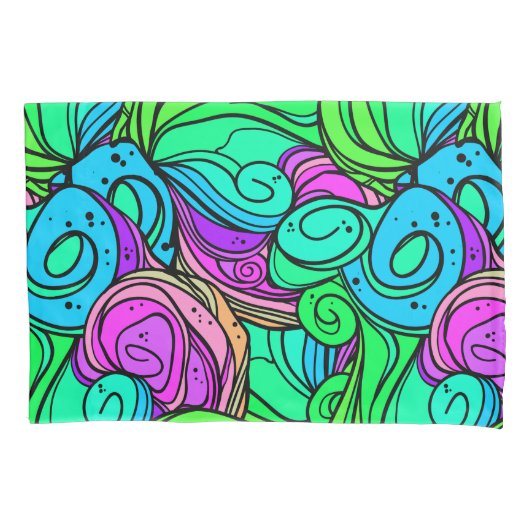 Psychedelische Retro Patroon Blauw Groen Blauwgroe Kussensloop (Voorkant-Links)