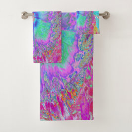 Psychedelische Retro Regenboog Blauwe Hibiscus Bad Handdoek