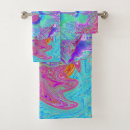 Psychedelische Retro Regenboog Blauwe Hibiscus Bad Handdoek