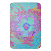 Psychedelische Retro Regenboog Blauwe Hibiscus Badmat (Voorkant Verticaal)