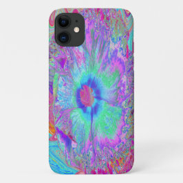 Psychedelische Retro Regenboog Blauwe Hibiscus Case-Mate iPhone Case