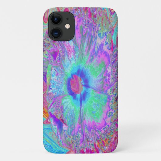 Psychedelische Retro Regenboog Blauwe Hibiscus Case-Mate iPhone Case (Achterkant)