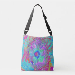 Psychedelische Retro Regenboog Blauwe Hibiscus Crossbody Tas
