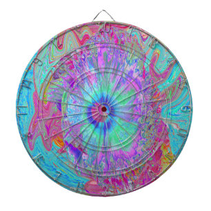 Psychedelische Retro Regenboog Blauwe Hibiscus Dartbord