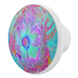 Psychedelische Retro Regenboog Blauwe Hibiscus Keramische Knop