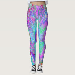 Psychedelische Retro Regenboog Blauwe Hibiscus Leggings