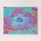 Psychedelische Retro Regenboog Blauwe Hibiscus Legpuzzel (Horizontaal)
