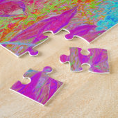 Psychedelische Retro Regenboog Blauwe Hibiscus Legpuzzel (Zijkant)