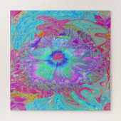 Psychedelische Retro Regenboog Blauwe Hibiscus Legpuzzel (Horizontaal)