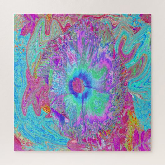 Psychedelische Retro Regenboog Blauwe Hibiscus Legpuzzel (Verticaal)