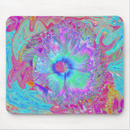 Psychedelische Retro Regenboog Blauwe Hibiscus Muismat