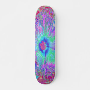 Psychedelische Retro Regenboog Blauwe Hibiscus Persoonlijk Skateboard