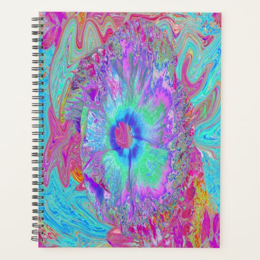 Psychedelische Retro Regenboog Blauwe Hibiscus Planner (Voorkant)