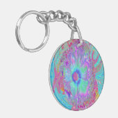 Psychedelische Retro Regenboog Blauwe Hibiscus Sleutelhanger (Voorkant Links)