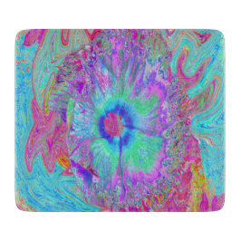 Psychedelische Retro Regenboog Blauwe Hibiscus Snijplank