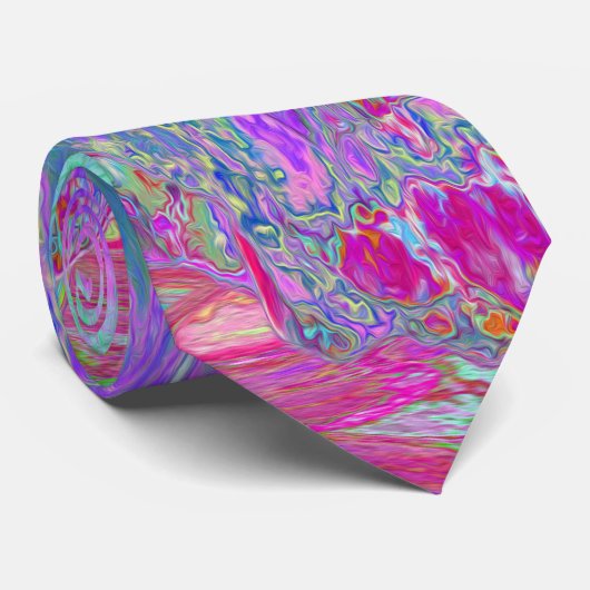 Psychedelische Retro Regenboog Blauwe Hibiscus Stropdas (Opgerold)