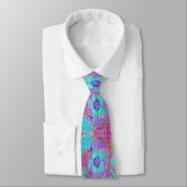 Psychedelische Retro Regenboog Blauwe Hibiscus Stropdas (Gebonden)