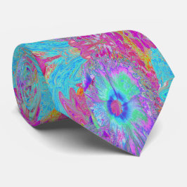 Psychedelische Retro Regenboog Blauwe Hibiscus Stropdas