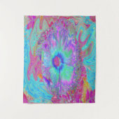 Psychedelische Retro Regenboog Blauwe Hibiscus Wandkleed (Voorkant)
