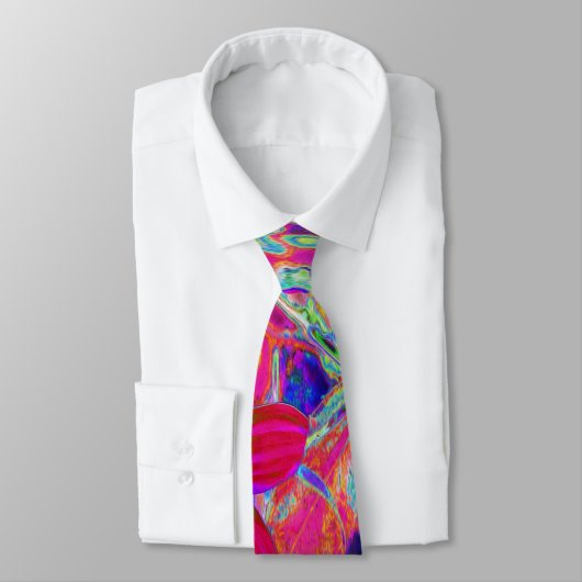 Psychedelische Retro Rode en Magenta Wilde Bloemen Stropdas (Gebonden)