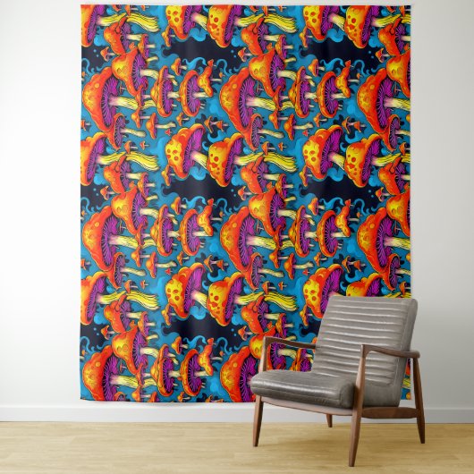 Psychedelische Retro Trippy Paddenstoelen Wandkleed (In situ)