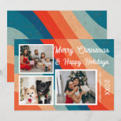 Psychedelische Retro Wave Drie Foto's van Kerstmis Feestdagenkaart (Voorkant / Achterkant)
